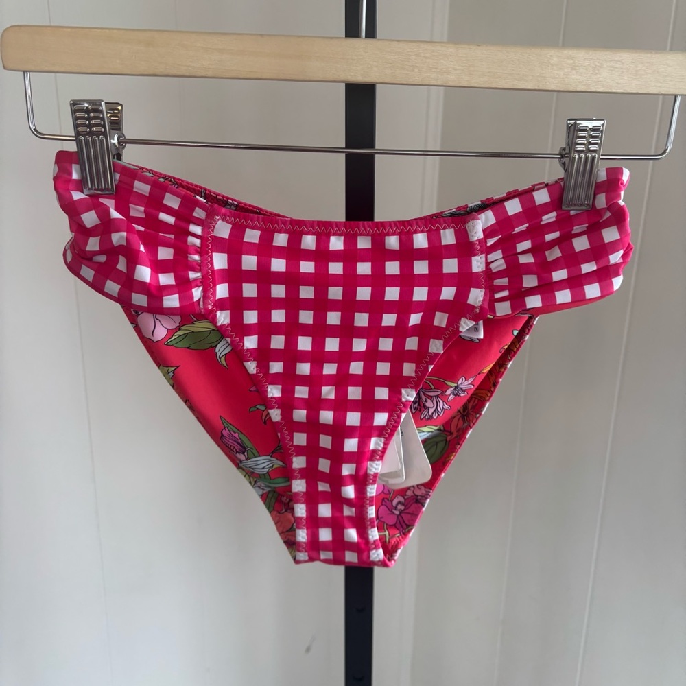 Tommy Bahama Reversible Hipster Bikini Bottom Floral Plaid Pink Womens XXS NWT